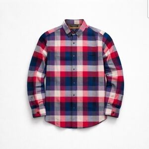 Banana Republic Mens Luxe Flannel Shirt Camden Fit Medium Red Blue Buffalo Pld